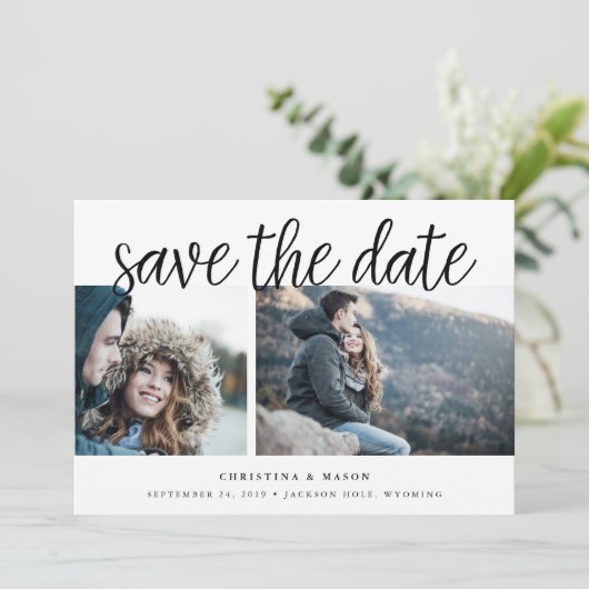 Handgeschreven Manuscript Multi Foto sparen de Dat Save The Date (Staand voorkant)