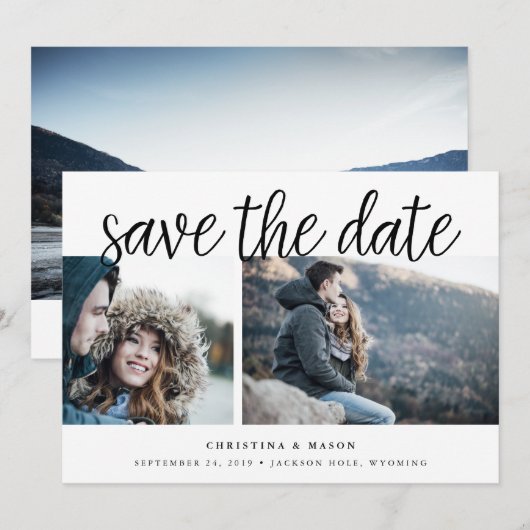 Handgeschreven Manuscript Multi Foto sparen de Dat Save The Date (Voorkant / Achterkant)