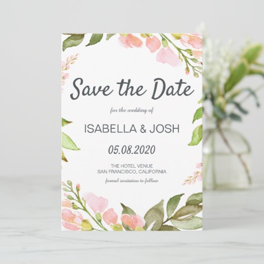 Handgeschreven Manuscript roze Floral Boho sparen  Save The Date (Staand voorkant)