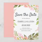 Handgeschreven Manuscript roze Floral Boho sparen  Save The Date (Voorkant / Achterkant)