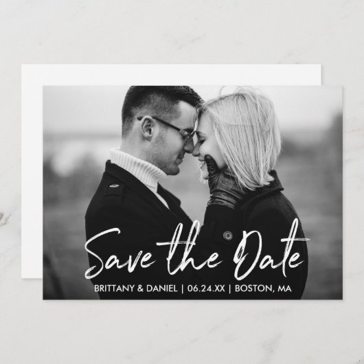 Handgeschreven Manuscript sparen de Zwarte Witte K Save The Date (Voorkant / Achterkant)