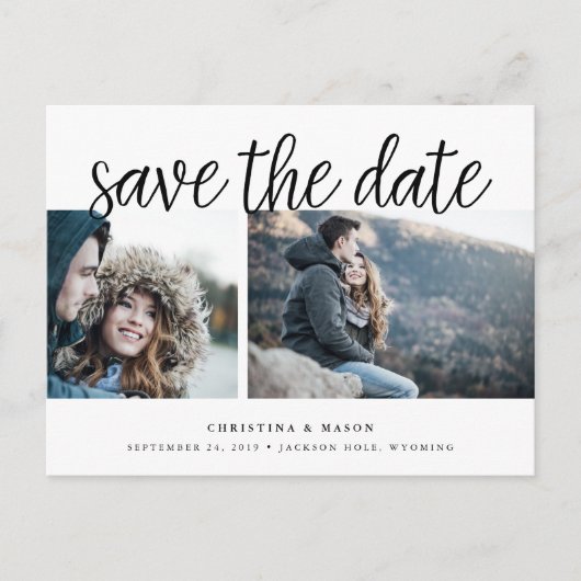 Handgeschreven Manuscript Twee Foto sparen de Datu Aankondigingskaart (Voorkant)