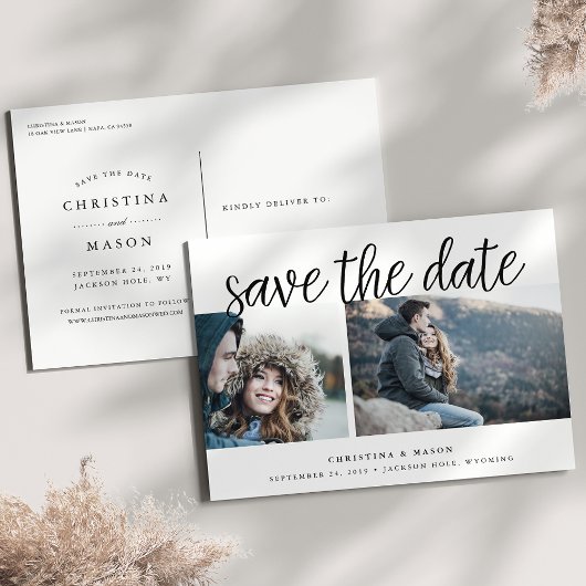 Handgeschreven Manuscript Twee Foto sparen de Datu Aankondigingskaart