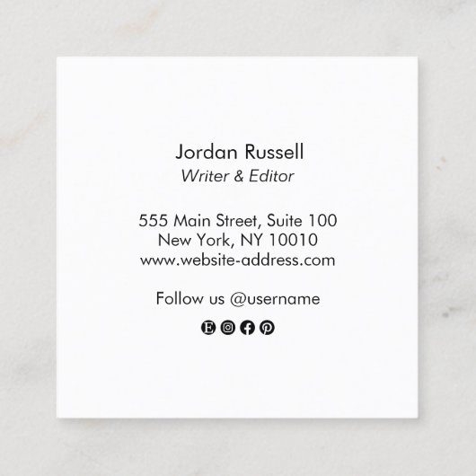 Handgeschreven Manuscript Zwart en Witte Vierkant Vierkante Visitekaartje (Achterkant)