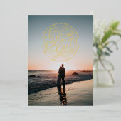 handgeschreven medaillon Foto Opslaan De Datum Folie Uitnodiging (Staand Voorkant)