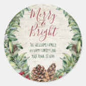 Handgeschreven Merry Bright Holiday Wreatadres Ronde Sticker (Voorkant)