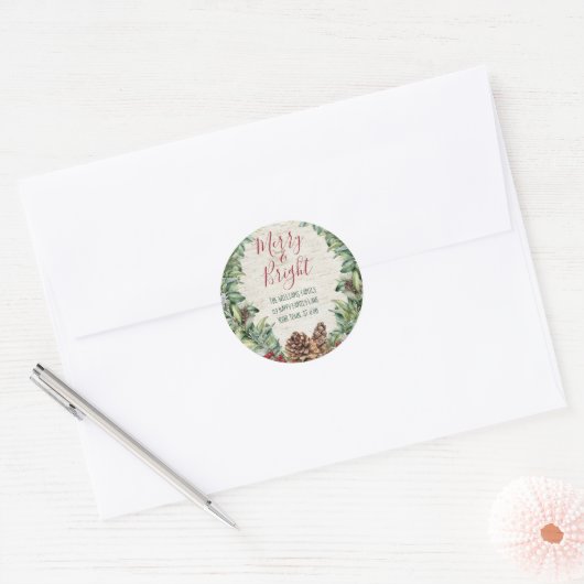 Handgeschreven Merry Bright Holiday Wreatadres Ronde Sticker (Envelop)