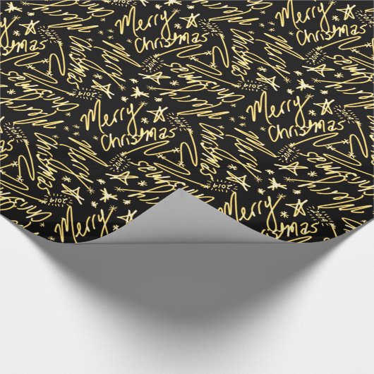 Handgeschreven Merry Kerstmis Glow-tekst en sterre Cadeaupapier (Hoek)