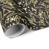 Handgeschreven Merry Kerstmis Glow-tekst en sterre Cadeaupapier (Rol Hoek)