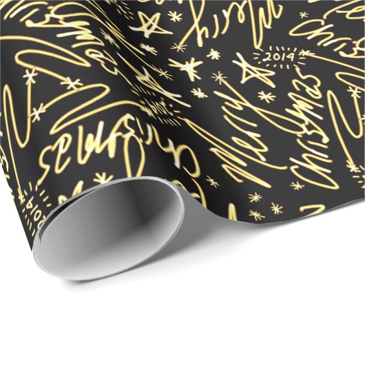 Handgeschreven Merry Kerstmis Glow-tekst en sterre Cadeaupapier (Rol Hoek)