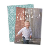 Handgeschreven Merry-kerstscript en volledige foto Feestdagenkaart