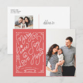 Handgeschreven Merry Peace Joy Love Hope Red Foto Briefkaart (Voorkant / Achterkant)