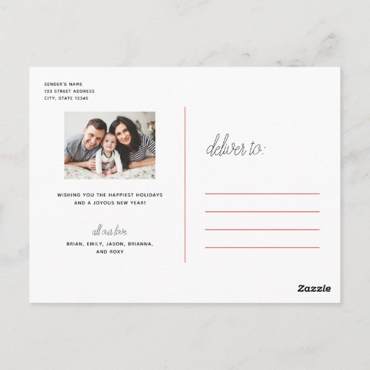 Handgeschreven Merry Peace Joy Love Hope Red Foto Briefkaart (Achterkant)