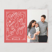 Handgeschreven Merry Peace Joy Love Hope Red Foto Briefkaart (Voorkant)