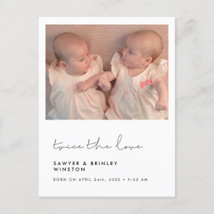 Handgeschreven minima Twin Birth Tweemaal de liefd Briefkaart
