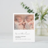 Handgeschreven minima Twin Birth Tweemaal de liefd Briefkaart (Staand voorkant)