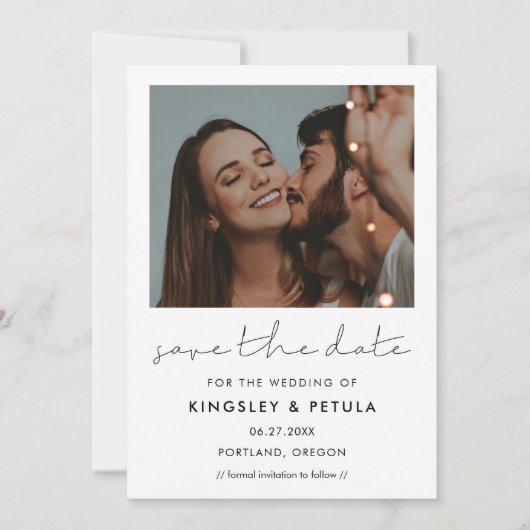 Handgeschreven minimalist Bewaar de datumfoto Save The Date (Voorkant)