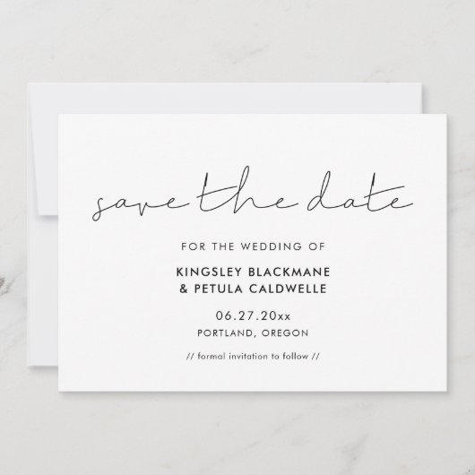 Handgeschreven minimalist bewaar de datumuitnodigi save the date (Voorkant)