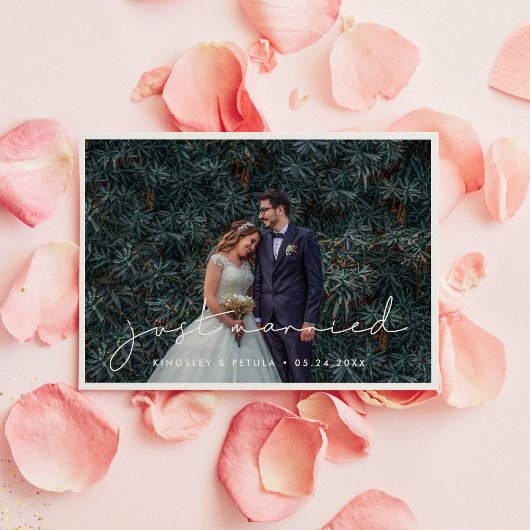 Handgeschreven minimalist Net getrouwde foto Aankondiging