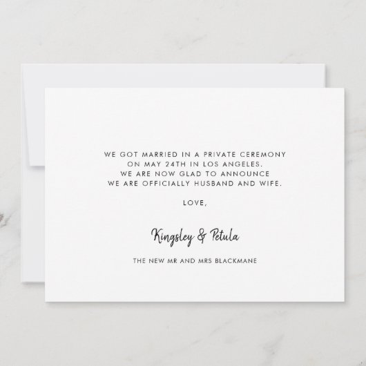 Handgeschreven minimalist Net getrouwde foto Aankondiging (Achterkant)