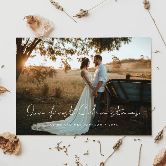 Handgeschreven minimalist Onze eerste kerst getrou Kaart