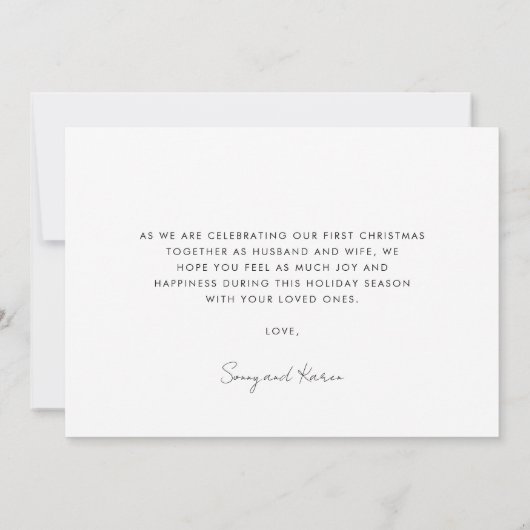 Handgeschreven minimalist Onze eerste kerst getrou Kaart (Achterkant)