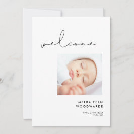 Handgeschreven minimalist Welkom nieuwe baby foto Aankondiging
