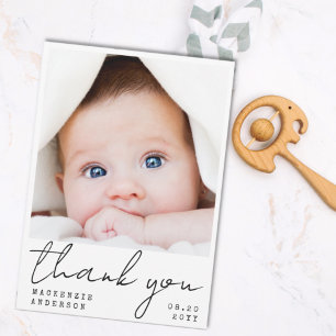 Handgeschreven minimalistisch nieuw baby bedankt k