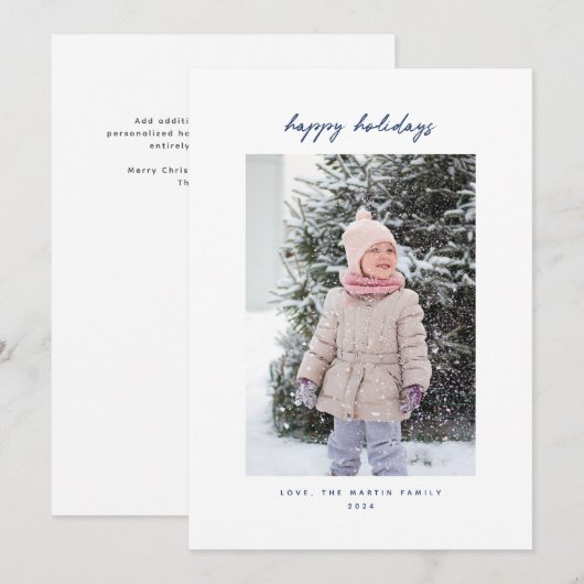 Handgeschreven minimalistische blauwe vakantiefoto feestdagenkaart (Voorkant / Achterkant)