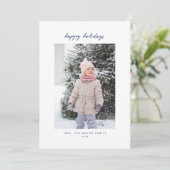 Handgeschreven minimalistische blauwe vakantiefoto feestdagenkaart (Staand voorkant)