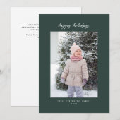 Handgeschreven minimalistische groene kerstfotokaa feestdagenkaart (Voorkant / Achterkant)