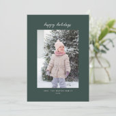 Handgeschreven minimalistische groene kerstfotokaa feestdagenkaart (Staand voorkant)