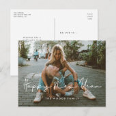 Handgeschreven minimalistische Happy New Year foto Briefkaart (Voorkant / Achterkant)