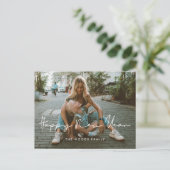 Handgeschreven minimalistische Happy New Year foto Briefkaart (Staand voorkant)