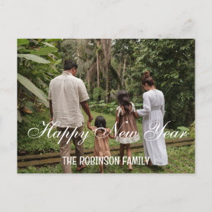 Handgeschreven minimalistische Happy New Year foto Feestdagenkaart