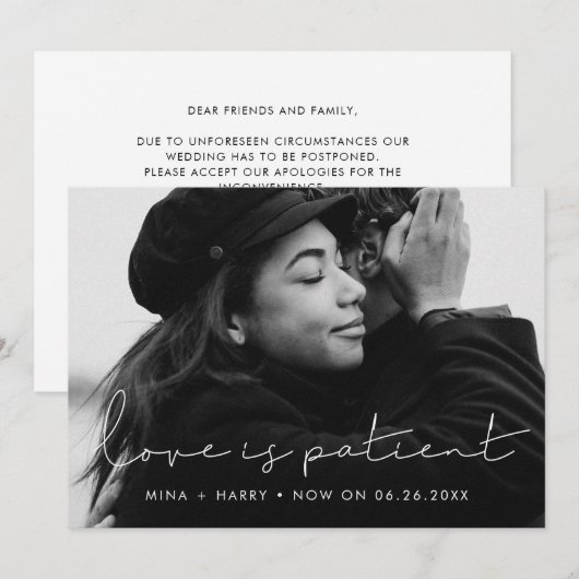 Handgeschreven minimalistische Liefde is geduldig  Aankondiging (Voorkant / Achterkant)