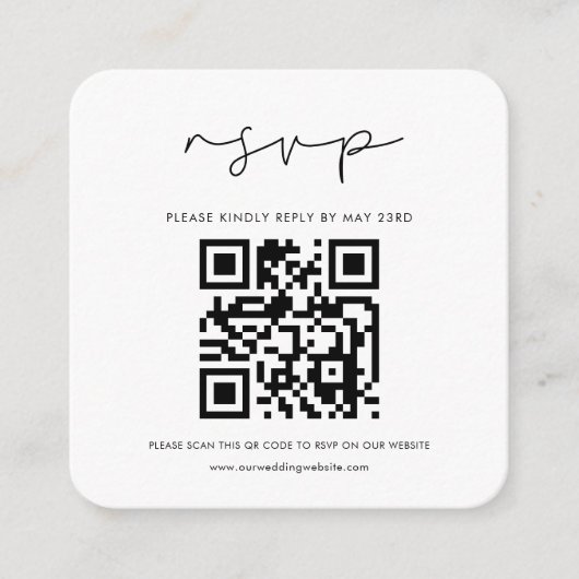 Handgeschreven minimalistische QR-code RSVP-reacti Informatiekaartje (Voorkant)