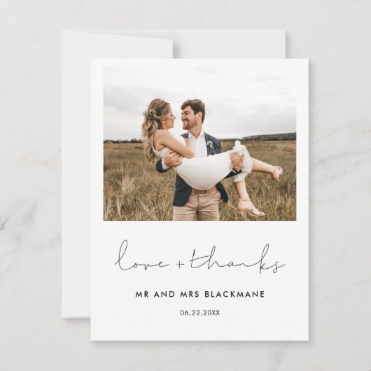 Handgeschreven minimalistische trouwfoto Bedankt (Voorkant)