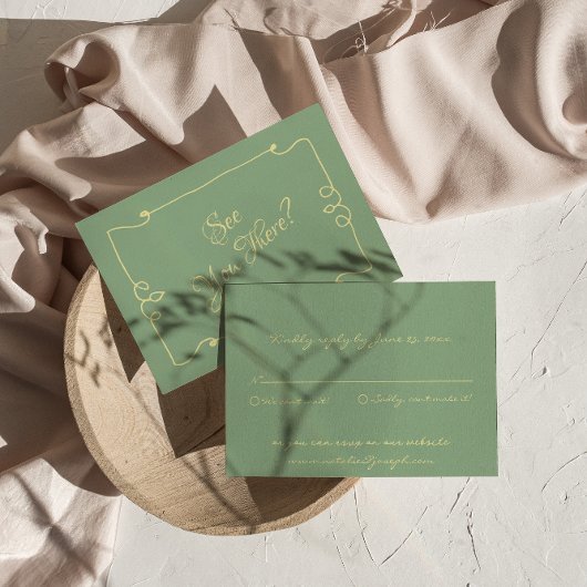 Handgeschreven Mint Groene Retro Whimsical Bruilof RSVP Kaartje