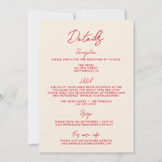 Handgeschreven Modern alles in één bruiloft Kaart (Achterkant)