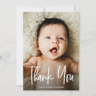 Handgeschreven moderne minimalistische nieuwe baby bedankkaart