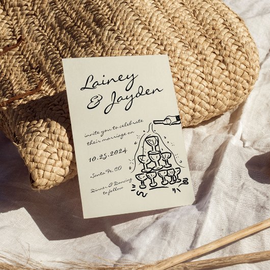 Handgeschreven Moderne Retro Champagne Tower Bruil Kaart