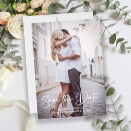 Handgeschreven moderne trouwfoto save the date
