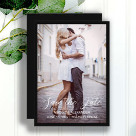 Handgeschreven moderne trouwfoto zwart save the date