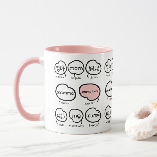 Handgeschreven Moeder Typografie Roze Moederdag Mok (Met donut)