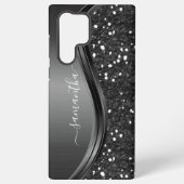 Handgeschreven monogram Elegant Black Metal Glitte Samsung Galaxy Hoesje (Achterkant)