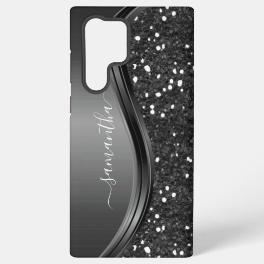Handgeschreven monogram Elegant Black Metal Glitte Samsung Galaxy Hoesje (Achterkant)