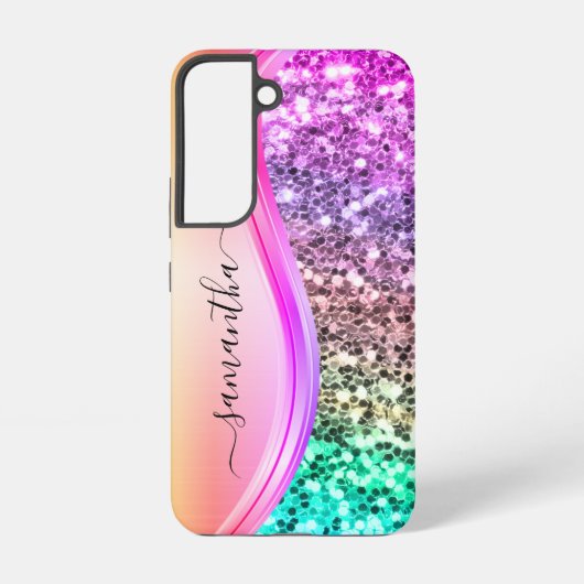 Handgeschreven monogram Iridescent Glitter Shimmer Samsung Galaxy Hoesje (Achterkant)