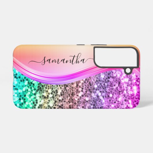 Handgeschreven monogram Iridescent Glitter Shimmer Samsung Galaxy Hoesje (Achterkant horizontaal)