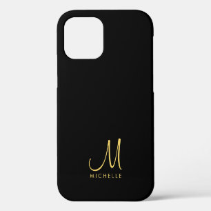 Handgeschreven Monogram Naam Zwart & Goud Aangepas iPhone 12 Pro Hoesje